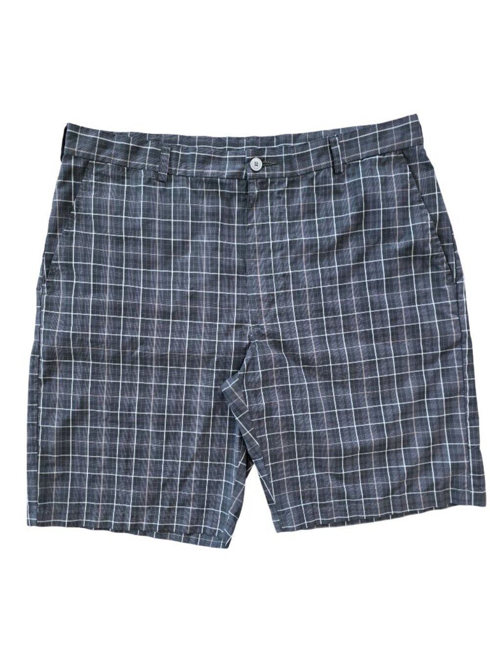 Ben Hogan Performance Plaid Gray & White Mens Shorts Large